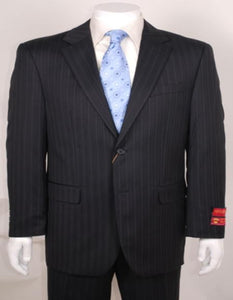 Men'S Suit Black Stripe ~ Pinstripe 2 Buttonwithout Pleat Flat Front Pants Wool