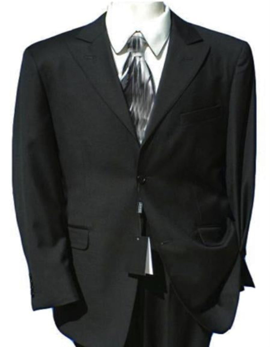 Extra Fine Wool 2 Button Peak Lapel Black Suit (also in Dark navy)