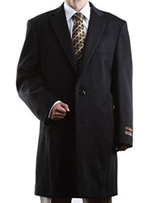 Men's Dress Coat 2 Buttons Luxury Three Quarter Length Cashmere Black Long Men's Dress Topcoat -  Winter coat