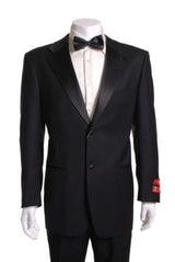 Black 2 Button Wool Tuxedo 1 Pleated Pants