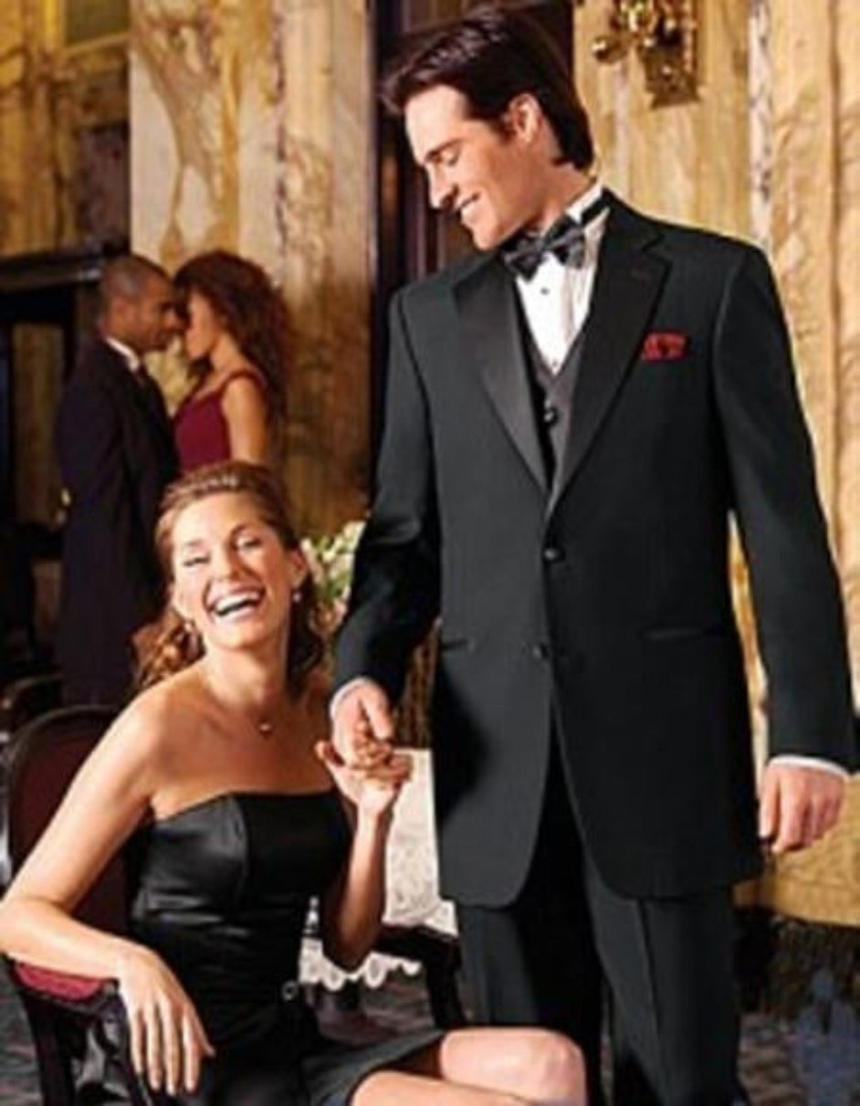 Mens Black 100% Wool Tuxedo Three Buttons Style With Pleated Pants main image 1