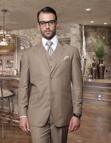 Classic 3PC 2 Button Bronze ~ Camel ~ khaki  Suit Super 150'S Pick Stitched Lapel Italian Fabric Pleated Pants 100% Wool