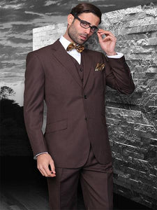 Classic 3 Piece 2 Button Brown Stripe ~ Pinstripe Suit Extra Fine Italian Fabric