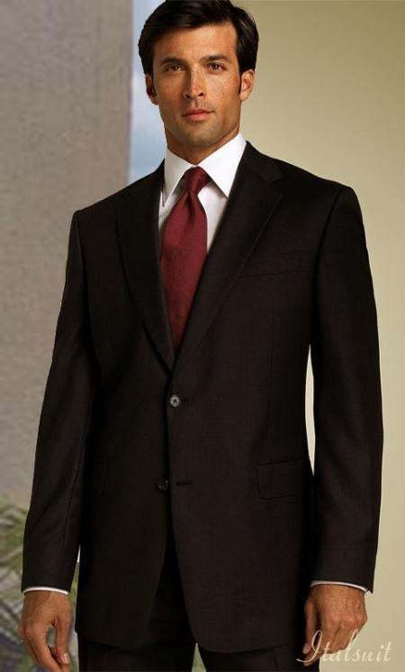 Classic 2PC 2 Button Solid Color Solid Brown Men's Suit Pleated Pants side Vented - 100% Percent Wool Fabric Suit - Worsted Wool Business Suit