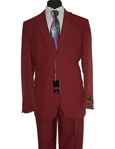 Umberto Bonelli Men's Two Buttons Burgundy and Wine ~ Maroon Color stylish fit suit Flat Front Pants
