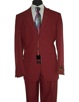 Umberto Bonelli Men's Two Buttons Burgundy ~ Wine ~ Maroon Color stylish fit suit Flat Front Pant