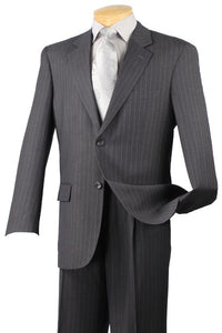 Notch Collar Pleated Pants Executive Classic Stripe ~ Pinstripe Charcoal Suit 2RS-16