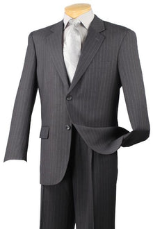 Notch Collar Pleated Pants Executive Classic Stripe ~ Pinstripe Charcoal Suit 2RS-16