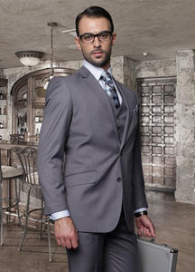 2 Button Charcoal Suit With A Vest Super 150'S Italian Pick Stitched Lapel Slanted Pocket - Three Piece Suit - 100% Percent Wool Fabric Suit - Worsted Wool Business Suit