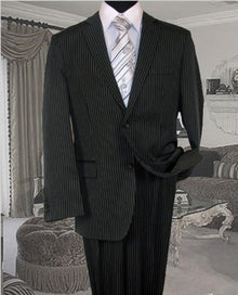Charcoal With White Pinstripe Conversative 2 Button Flat Front Men's discounted Cheap Priced Business Suits Clearance Sale