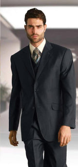 Men's Classic 3 Piece Super 150s Pleated Pants Italian Fabric 2 Button Suit Charcoal - Three Piece Suit
