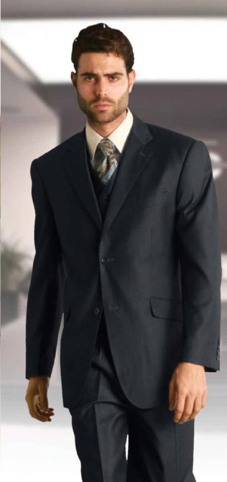 Men's Classic 3 Piece Super 150s Pleated Pants Italian Fabric 2 Button Suit Charcoal - Three Piece Suit