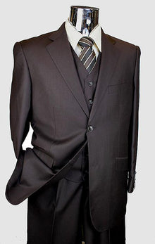 Men's Brown 3 Piece 2 Button single pleated pants three piece suit