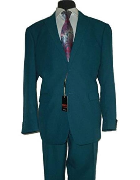 Umberto Bonelli Men's Two Buttons Dark Teal 2-piece suit Flat Front Pant