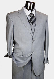 Men's Light Grey 3 Piece 2 Button single pleated pants three piece suit