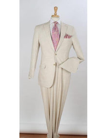 Men's Natural 2 Piece Side Vents Two Buttons Regular Fit Linen Suit - Mens Linen Suit
