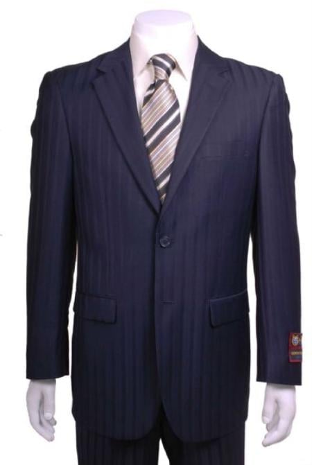 Men's Black On Black Tonal Pinstripe 2-button Shadow Stripe Regular Fit Flat Front Pants Cheap Priced Business Suits Clearance Sale