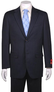 Men's Suit Dark Navy Blue Suit For Men Stripe ~ Pinstripe 2 Button Vented without pleat flat front Pants