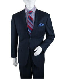 Men's Two Buttons Plaid ~ Window Pane Cheap Priced Business Suits Clearance Sale Pleated Pants Regular Cut Dark Navy
