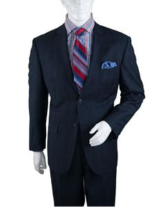Men's Two Buttons Plaid ~ Window Pane Cheap Priced Business Suits Clearance Sale Pleated Pants Regular Cut Dark Navy