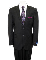 Designer Affordable Inexpensive Men's Two Buttons Solid Black Suit Flat Front Pant