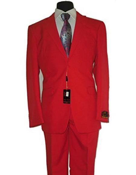 Umberto Bonelli Men's Two Buttons Red Classic Fashion suit Flats Front Pants
