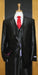 2 Button 3 Piece Shiny Black Silk Blend Flat Front Men'S Sharkskin Suit