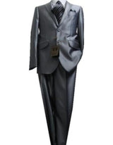 Fitted Discounted Sale Slim Cut 2 Buttons Shiny Flashy Metallic Slim Fit & Slim Silver Sharkskin Suit
