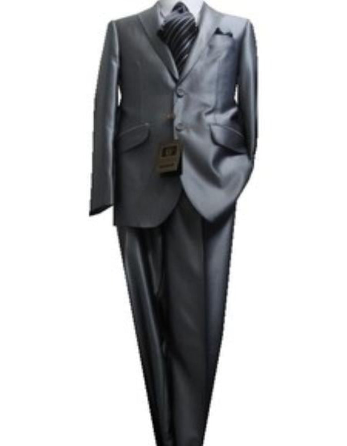 Fitted Discounted Sale Slim Cut 2 Buttons Shiny Flashy Metallic Slim Fit & Slim Silver Sharkskin Suit