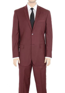 Two Button 2 Button Style Cheap Business Suits Clearance Sale Solid Burgundy ~ Wine ~ Maroon Suit Slim Fit No Pleated Pants Side Vented