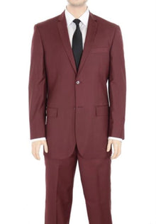 Two Button 2 Button Style Cheap Business Suits Clearance Sale Solid Burgundy ~ Wine ~ Maroon Suit Slim Fit No Pleated Pants Side Vented