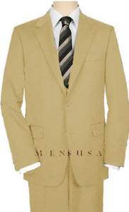 High-Quality 2 Button Tan ~ Beige Suit Wide Leg 22 Inch Pleated Pants Side Vented Jacket
