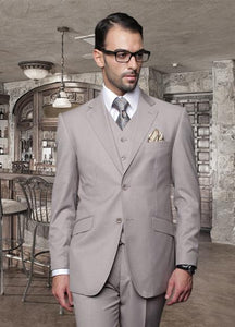 Classic 3PC 2 Button Solid Tan ~ Beige Suit Super 150's Pick Stitched lapel Italian Fabric