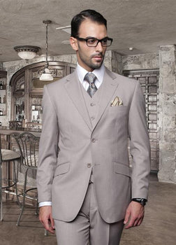 Classic 3PC 2 Button Solid Tan ~ Beige Suit Super 150's Pick Stitched lapel Italian Fabric