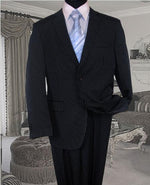 Navy With White Pinstripe Conversative 2 Button Flat Front Men'S Business ~ Wedding 2 Piece Side Vented Suit