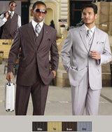 Bold With White Chalk Pronounce Pinstripe 2 Button Style Vested Available In 4 Colors - Three Piece Suit
