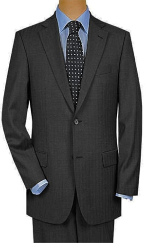 2 Button Super 150'S Luxury Gray Shadow Stripe ~ Pinstripe 2 Piece Suits - Two Piece Business Suits Suit - 100% Percent Wool Fabric Suit - Worsted Wool Business Suit