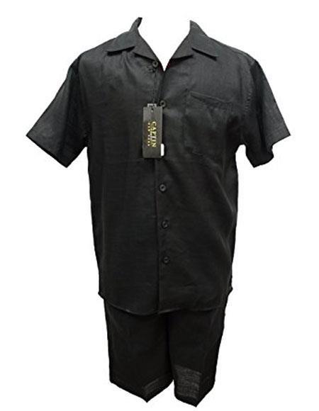 Mens Shirt And Shorts Two Piece Casual Walking Set Suit in 4 Colors