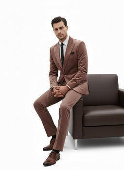 Mens Mauve Velvet Suit – 2 Piece Ultra Slim Fit Blazer and Pants Formal Set in Light Brown Tuxedo - Image 2