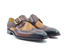 Carrucci Two Tone Wingtip Monk Strap in Brown/Cognac - Size 14