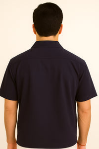 Mens 100% Mens Linen Suit - Fabric–Dark Navy ~ Mens Walking Casual Two Piece Summer Short Sleeve Shirt & Pants Sets ~ Two Piece Mens Walking Outfit For Sale Pant Sets