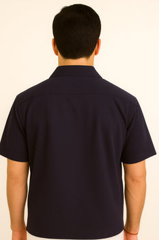 Mens 100% Mens Linen Suit - Fabric–Dark Navy ~ Mens Walking Casual Two Piece Summer Short Sleeve Shirt & Pants Sets ~ Two Piece Mens Walking Outfit For Sale Pant Sets - Image 6