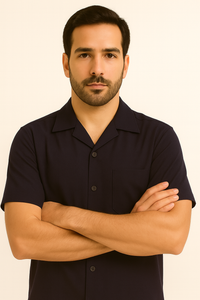 Mens 100% Mens Linen Suit - Fabric–Dark Navy ~ Mens Walking Casual Two Piece Summer Short Sleeve Shirt & Pants Sets ~ Two Piece Mens Walking Outfit For Sale Pant Sets