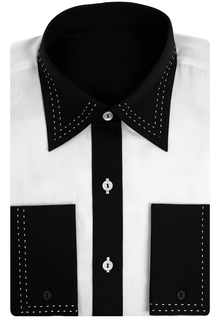 Two Toned Lay Down Collar Microfiber Design Two Tone Stitched Regular Fit Black And White Men'S Dress Shirt