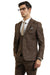 Mens Slim Fit Two Button Peak Lapel Vested Suit in Brown Windowpane Plaid