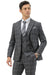 Mens Slim Fit Two Button Peak Lapel Vested Suit in Grey Windowpane Plaid