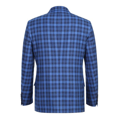 Saco vaquero - Western Sport Coat - Western Blazer - Mens Slim Fit Two Button Sport Coat Blazer In Royal & Navy Blue Windowpane Plaid