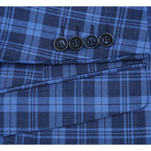 Saco vaquero - Western Sport Coat - Western Blazer - Mens Slim Fit Two Button Sport Coat Blazer In Royal & Navy Blue Windowpane Plaid