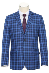 Saco vaquero - Western Sport Coat - Western Blazer - Mens Slim Fit Two Button Sport Coat Blazer In Royal & Navy Blue Windowpane Plaid