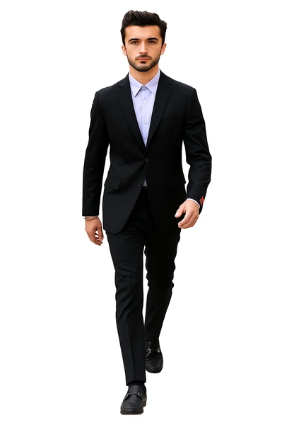 Two Piece Slim Fit Suit Solid Black 